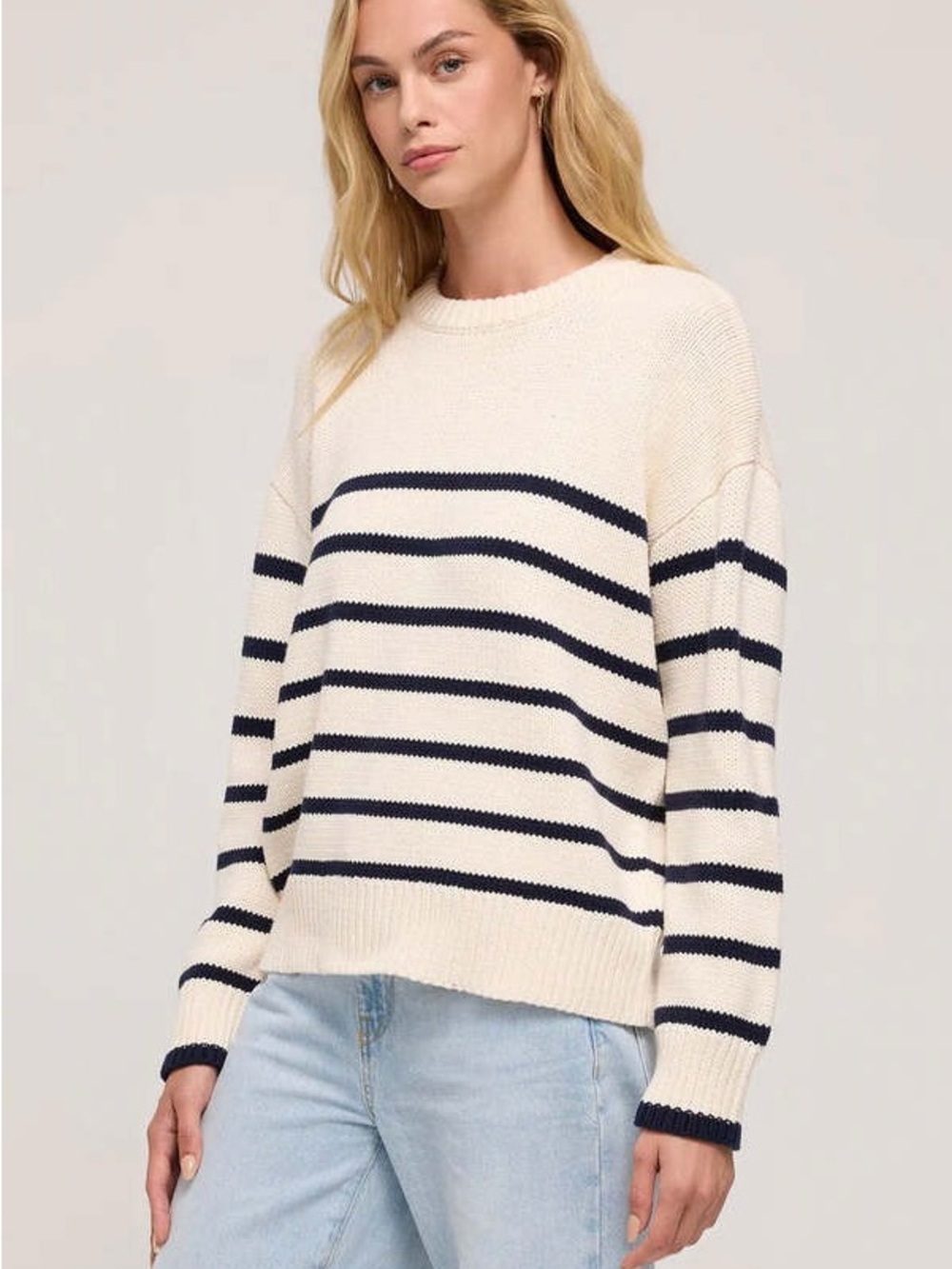Z Supply women’s Sea Salt & Navy Striped Boyfriend Crewneck Sweater